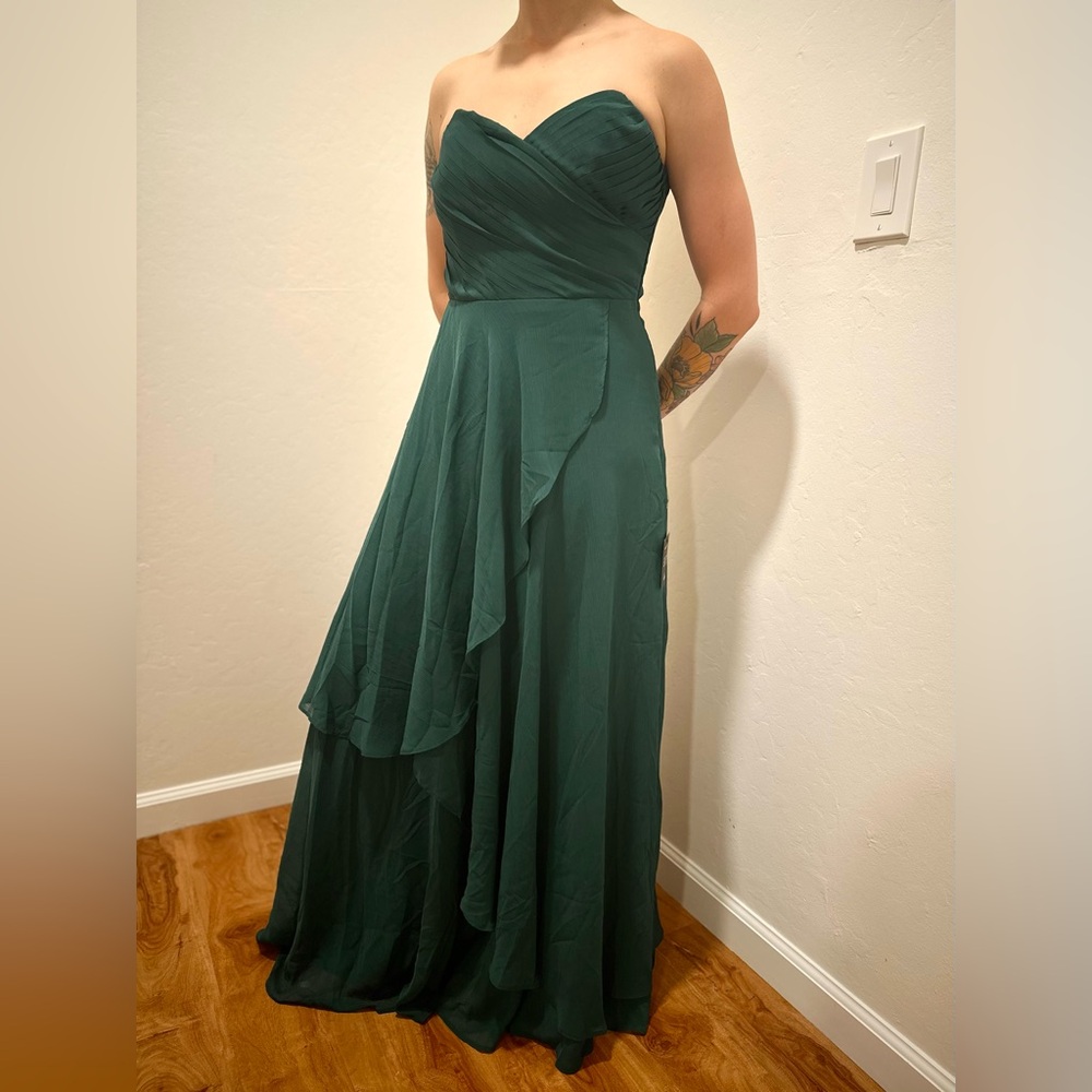 NWT Lulus Emerald Green Pleated Strapless Maxi Dress